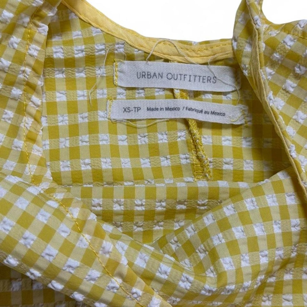 Urban Outfitters Yellow Gingham Seersucker Mini Dress Tie Strap Scoop Neck - Picture 6 of 7